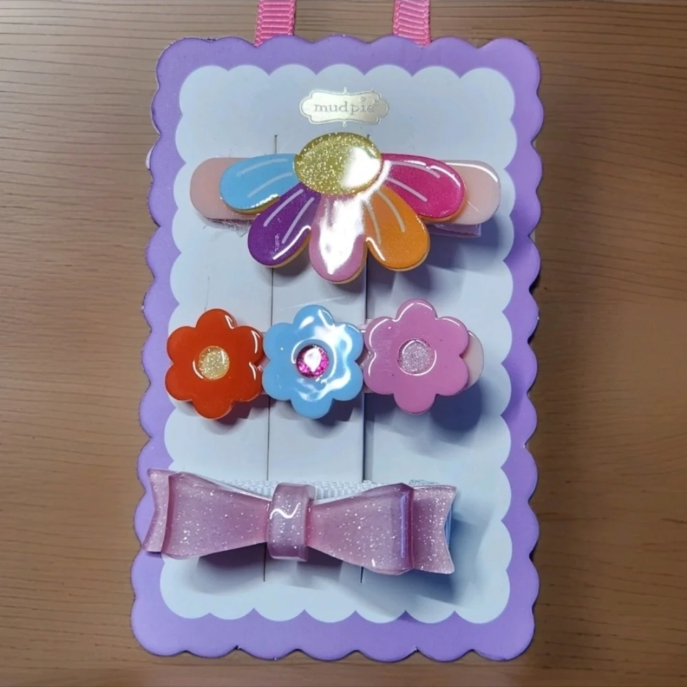 Mud Pie Girls Hair Clips Bundle | Spring Flowers Ladybugs & 4th of July Bow  NWT